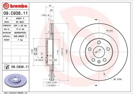 Диск гальмівний 09.C938.11 BREMBO 09C93811