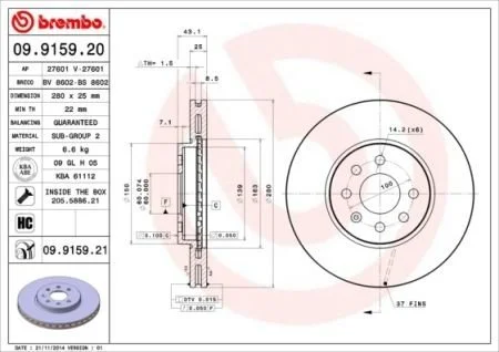 Диск гальмівний BREMBO 09.9159.21