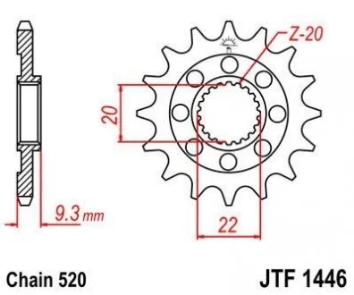 Передняя звезда - легкая - для 520 цепи -13зуб. KX250F\'06- JT MOTO 100-410-13