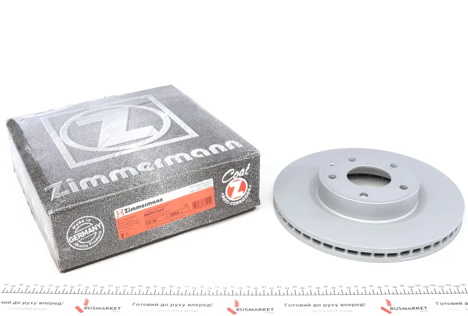 Диск тормозной (передний) Mazda 3 1.5D/2.0/2.2D 13-/CX-3 15-(295x25)(с покрытием)(вентил.) ZIMMERMANN 370.3054.20 (фото 1)