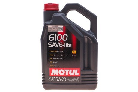 Масло 5W20 6100 Save-lite (4L) (FORD M2C 930A/FORD M2C 945A/GM dexos1/GM 6094M) 108030 MOTUL 841350