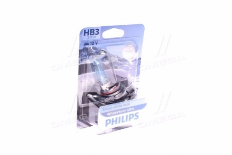 Автолампа HB3 B1 12V 60W P20d WhiteVision ultra +60% (3800K) (1 шт. в блістері) PHILIPS 9005WVUB1