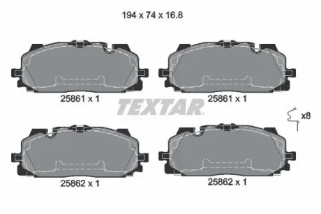 Колодки гальмівні (передні) Audi A5/Q7 2.0-3.0 D 15-/VW Touareg 17- (Akebono) TEXTAR 2586101