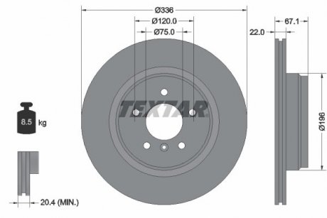 Диск тормозной (задний) BMW 3 (E90/E91/E92) 2.5-3.0/2.0d 04-11 (336x22) PRO+ TEXTAR 92137905 (фото 1)