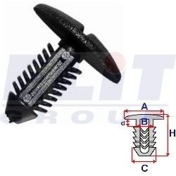 Клипса подкрылков (к-т:10 шт) размер:A= 19,6mm/B= 5,2mm/C= 7,5mm/d= 2,8mm/H= 20,6mm ELIT R C10018