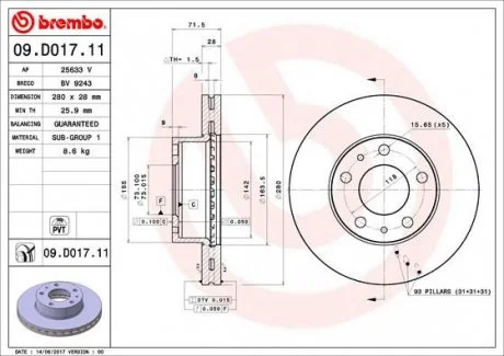 Диск гальмівний BREMBO 09.D017.11