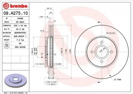 Гальмівний диск BREMBO 09.A275.10