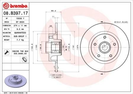 Тормозной диск BREMBO 08.B397.17 (фото 1)