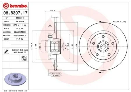 Тормозной диск BREMBO 08.B397.17 (фото 1)