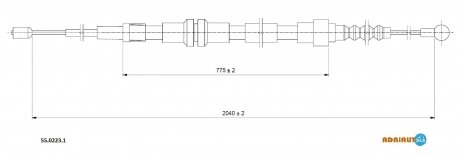 VW Трос ручного тормоза задн. длин. база 2037/772 мм CADDY III 08- ADRIAUTO 55.0223.1