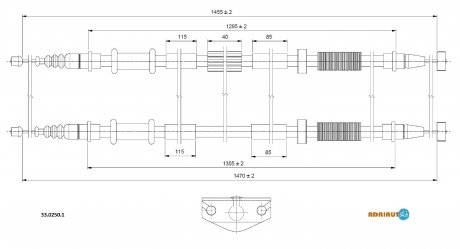 OPEL Трос ручного тормоза задн. 1475/1308+1460/1293 мм CORSA D 06- ADRIAUTO 33.0250.1