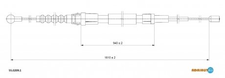 VW Трос ручного тормоза задн. лев./прав. 1610/940 мм TOURAN 03- ADRIAUTO 55.0209.1