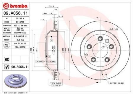 Тормозной диск BREMBO 09.A056.11 (фото 1)