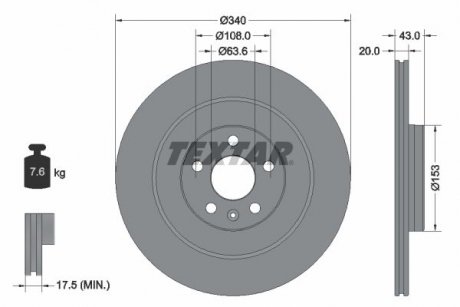 Диск гальмівний задн Лів/Прав VOLVO C40, EC40, EX40, XC40, XC90 II POLESTAR POLESTAR 2 2.0-Electric 09.14- TEXTAR 92304503
