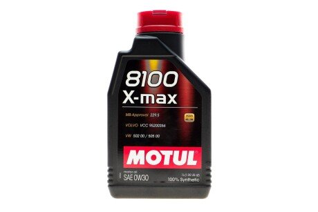 Масло 0W30 8100 X-max (1L) (MB 229.5/VW502.00/505.00/VOLVO VCC 95200356) (106569) MOTUL 347201