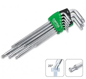 Набір Г-обр. ключів TORX T10-T50 9од. супердовгих з отвором та кулею TOPTUL TOPTUL Toptul GAAL0928