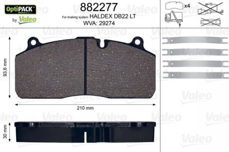 Колодки тормозные WVA 29274; 210,1x93,8x30 VL Valeo 882277 (фото 1)