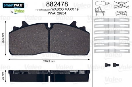 Колодки гальмівні WVA 29284; 210,85,5x30 VL Valeo 882478