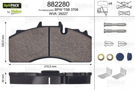 Колодки тормозные, WVA29227 VL Valeo 882280