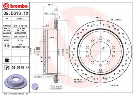 Тормозной диск задний BM BREMBO 09.D618.1X