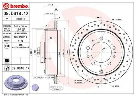 Тормозной диск задний BM BREMBO 09.D618.1X