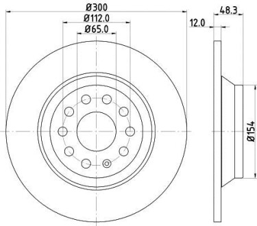 Гальмівний диск задн Audi A3, Q3, TT Seat Alhambra Skoda Kodiaq, Superb III Vw Golf VII, Passat, Sharan, Tiguan 1.0-2.0D 04.12- Hella pagid 8DD 355 119-481