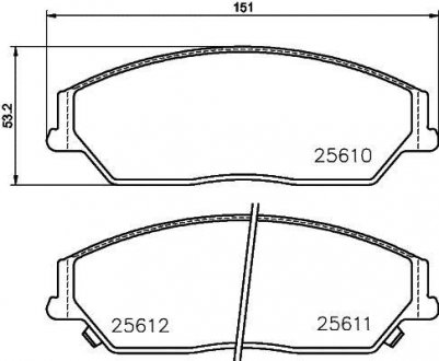 Колодки гальмівні дискові передние Toyota Camry 2.0, 2.5 (11-)/BYD M6, S6 2.0, 2.4 (10-) Nisshinbo NP1052