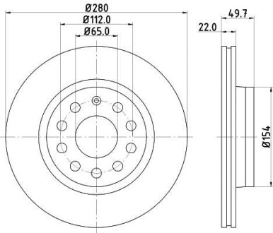 Гальмівний диск перед. Caddy III/Golf V/VI/Jetta/Octavia 04- (280x22) Hella pagid 8DD355109-561