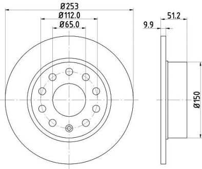 Гальмівний диск зад. Caddy III/Octavia II/III/Golf V/VI 03- (253x9.9) Hella pagid 8DD355109-601