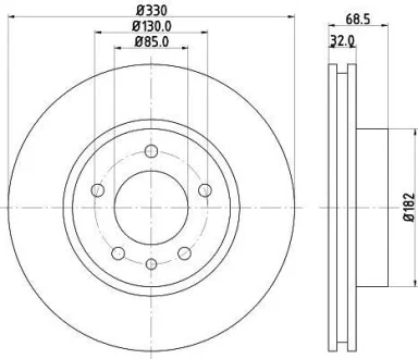 Тормозной диск перед. Touareg/Cayenne 330mm 3.0-4.2 02- (PRO) Левый HELLA PAGID Hella pagid 8DD355109-721