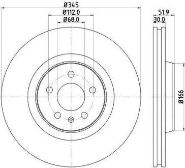 Тормозной диск перед. A4/A5/A6/A7/Q5/Macan 07- 1.8-3.2 (PRO) 345mm Hella pagid 8DD355117-181