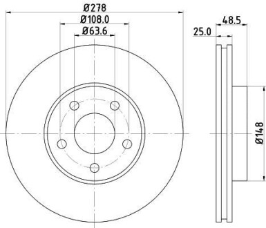 Диск гальмівний перед. Ford Focus II 04-/ C-Max 03-/Volvo S40/V50 04- (278 X 25) Hella pagid 8DD 355 112-171 (фото 1)