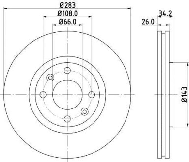 Тормозной диск перед. Berlingo/Partner 08- (283x26) Hella pagid 8DD355108-371