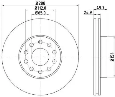 Гальмівний диск перед. Caddy III 650kg (288x24.9) Hella pagid 8DD355109-581