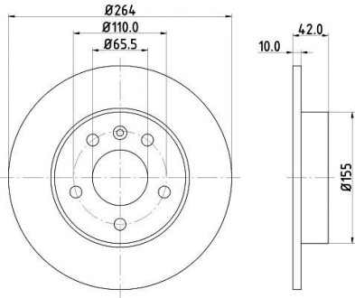 Тормозной диск зад. Opel Astra G 98-14 (264x10) Hella pagid 8DD355106-111