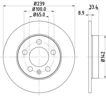 Диск гальмівний зад. (239x33.4) Skoda Octavia 1.9TDi/VW Golf IV 1.9TDi 02- Hella pagid 8DD 355 107-461