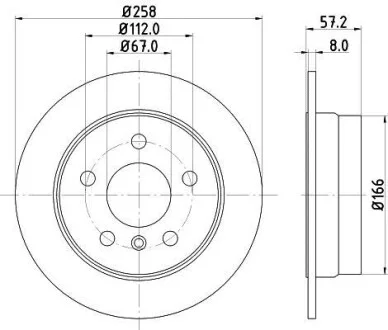 Тормозной диск зад. W169/W245 04-12- (258x8) HELLA PAGID Hella pagid 8DD355111-101