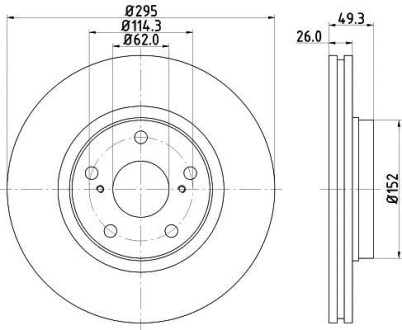 Гальмівний диск перед. Toyota Auris, Avensis, Verso 1.6-2.2D 03.07- Hella pagid 8DD 355 114-281