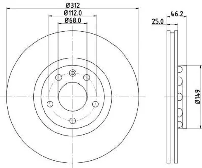 Диск гальм. P Audi A4,A6Skoda Superb 1,8T-2,8 04.97- (312x25 Hella pagid 8DD 355 107-521