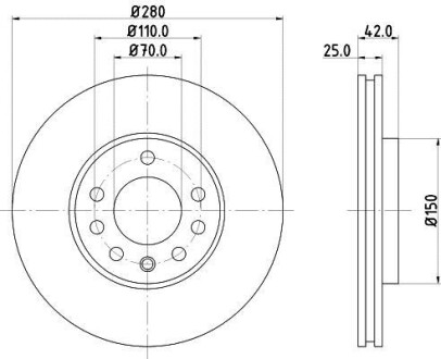 Диск гальмівний перед. Opel Astra G 98- Hella pagid 8DD 355 106-071