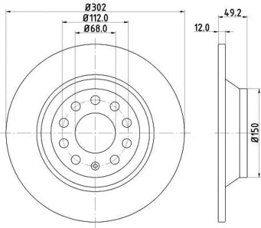 HELLA VW Диск тормозной задний AUDI A6 2.0i 2.4i 2.7TDI 2.8FSI 3.0i 05- (302*11.7) Hella pagid 8DD 355 111-181