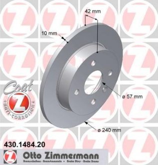 Диск тормозной (задний) Opel Astra G/H 98-/Meriva A 03- (240x10) (с покрытием) (полный) ZIMMERMANN 430.1484.20