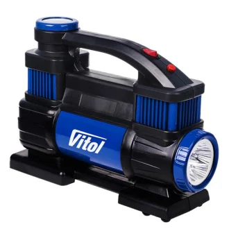 Компресор автомобільний Vitol 2- циліндр. 12V 25A 90л/хв./шланг 5,0м/клеми + Ліхтарик VITOL K-70