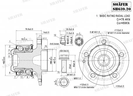 Маточина передня MB Vito (639) (03-) ABS+(с устан.комплект) SHAFER SH639.20K