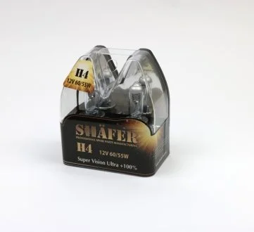 Лампа H4 12V 60/55W P43T Super Vision Ultra +100% (комплект, пластиков. бокс 2шт) SHAFER SL3004