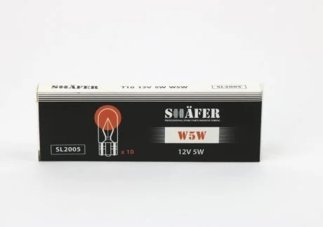 Лампа накалювання 12V 5W W5W (картонна упаковка по 10шт) SHAFER SL2005