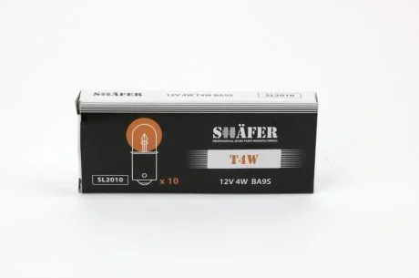 Лампа накалювання 12V 4W T4W BA9S (картонна упаковка по 10шт) SHAFER SL2010