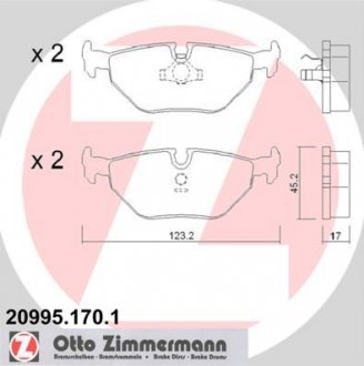 Колодки тормозные (задние) BMW 3 (E30/E36) 82-98/5 (E34) 87-96/7 (E32) 86-94 (Ate-Teves) ZIMMERMANN 20995.170.1