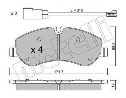 Колодки гальмівні (передні) Ford Transit Custom/Tourneo Custom V362 12-/Transit V363 13- (+датчики) Metelli 22-0990-0 (фото 1)