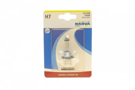 Автолампа H7 12V 55W PX26d Range Power 90 (блістер/1шт) NARVA 480474000